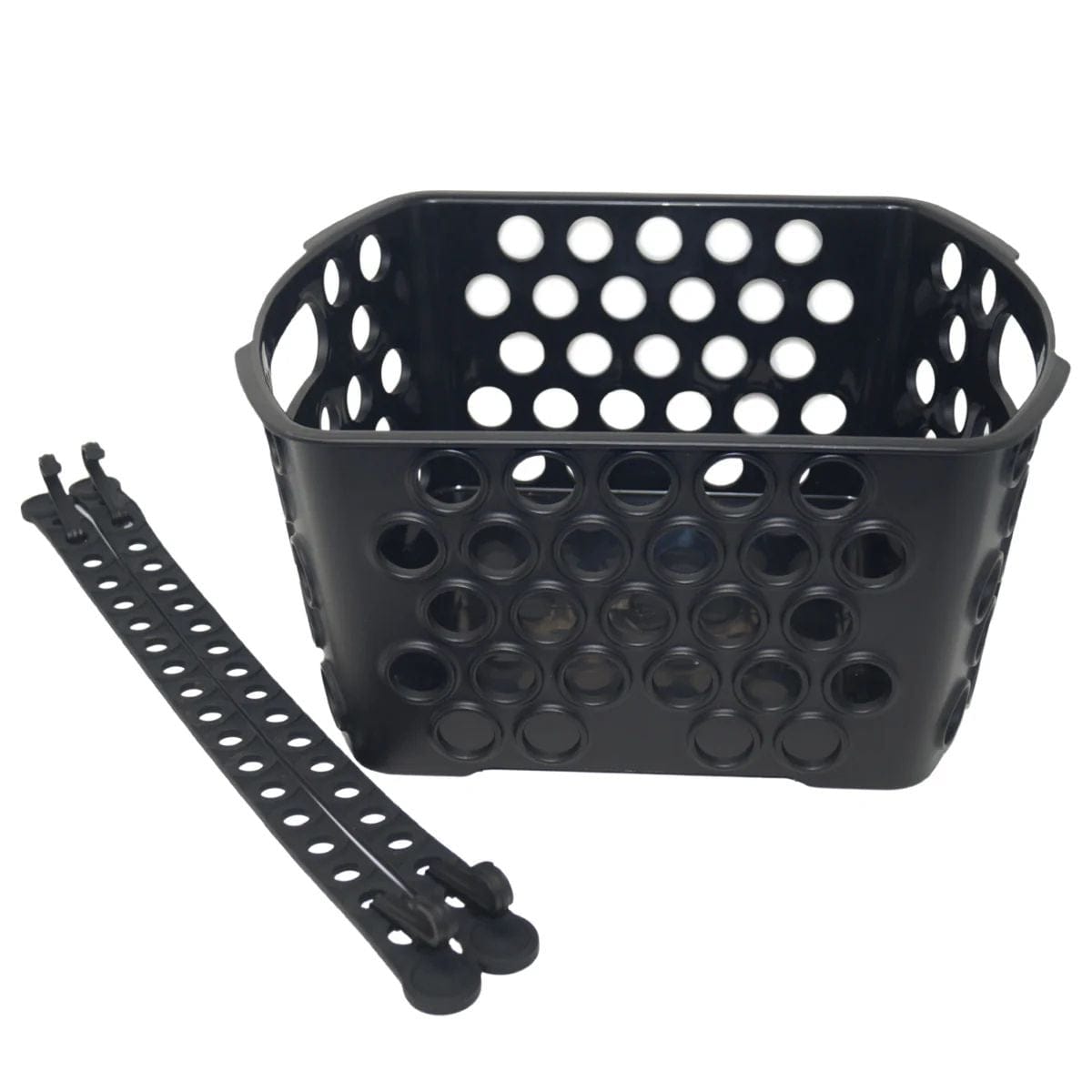 This molded bicycle basket mounts quickly and easily to any rear rack