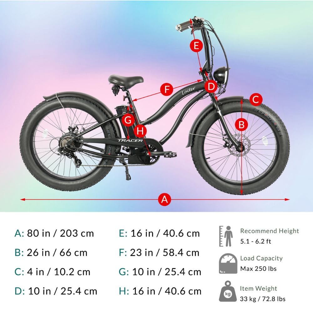 Loiter 26" Women's Beach Cruiser 500W Electric Bike Size