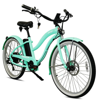 Omega 26" Women's Beach Cruiser Electric Bike Green Side View