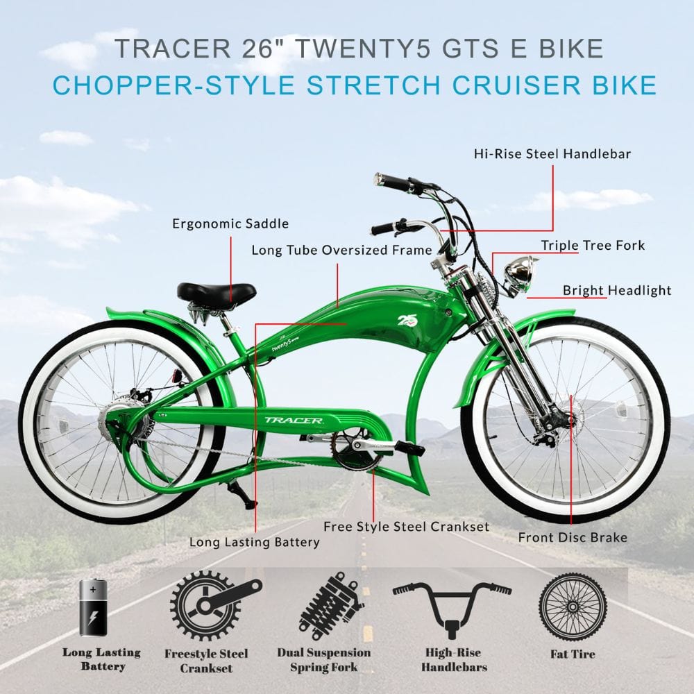 Tracer Twenty5 GTS 500W 26" Cruiser E-Bikes