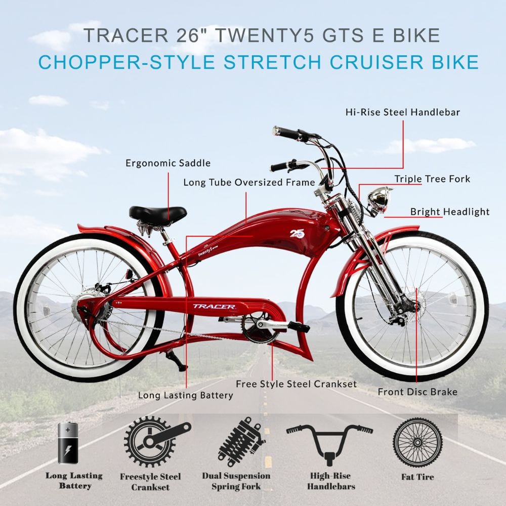 Tracer Twenty5 GTS 500W 26" Cruiser E-Bikes