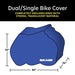 Blue bike cover with dimensions and Bikase branding on a white background