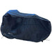 Black motorcycle cover with blue top on a white background