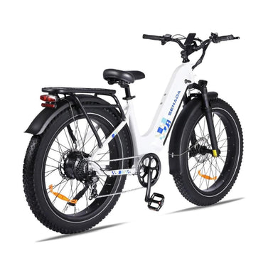 Mayor 750W 48V 20Ah Premium All-terrain Fat Tire Electric Bike White Back View