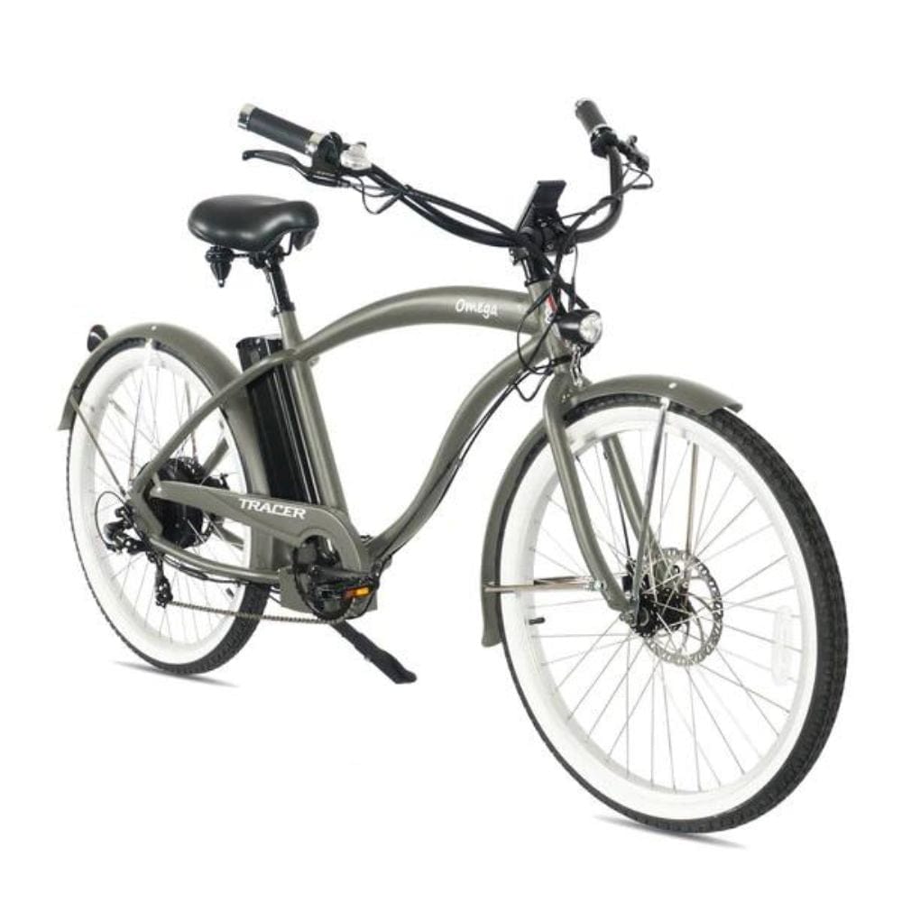 Tracer Omega 26" Men's Beach Cruiser 500W Electric Bike Matte Grey side view
