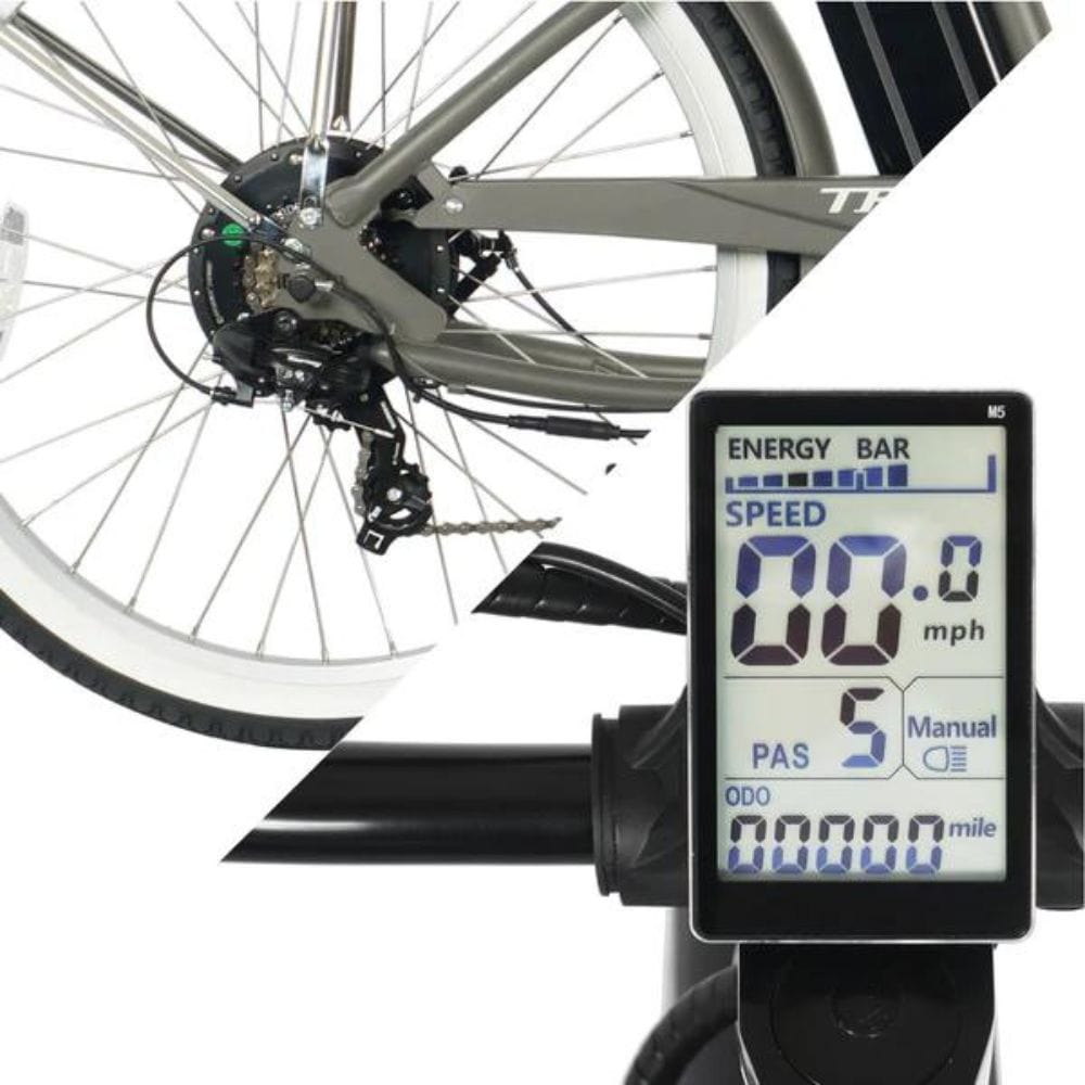 Tracer Omega 26" Men's Beach Cruiser 500W Electric Bike Matte Grey LCD display