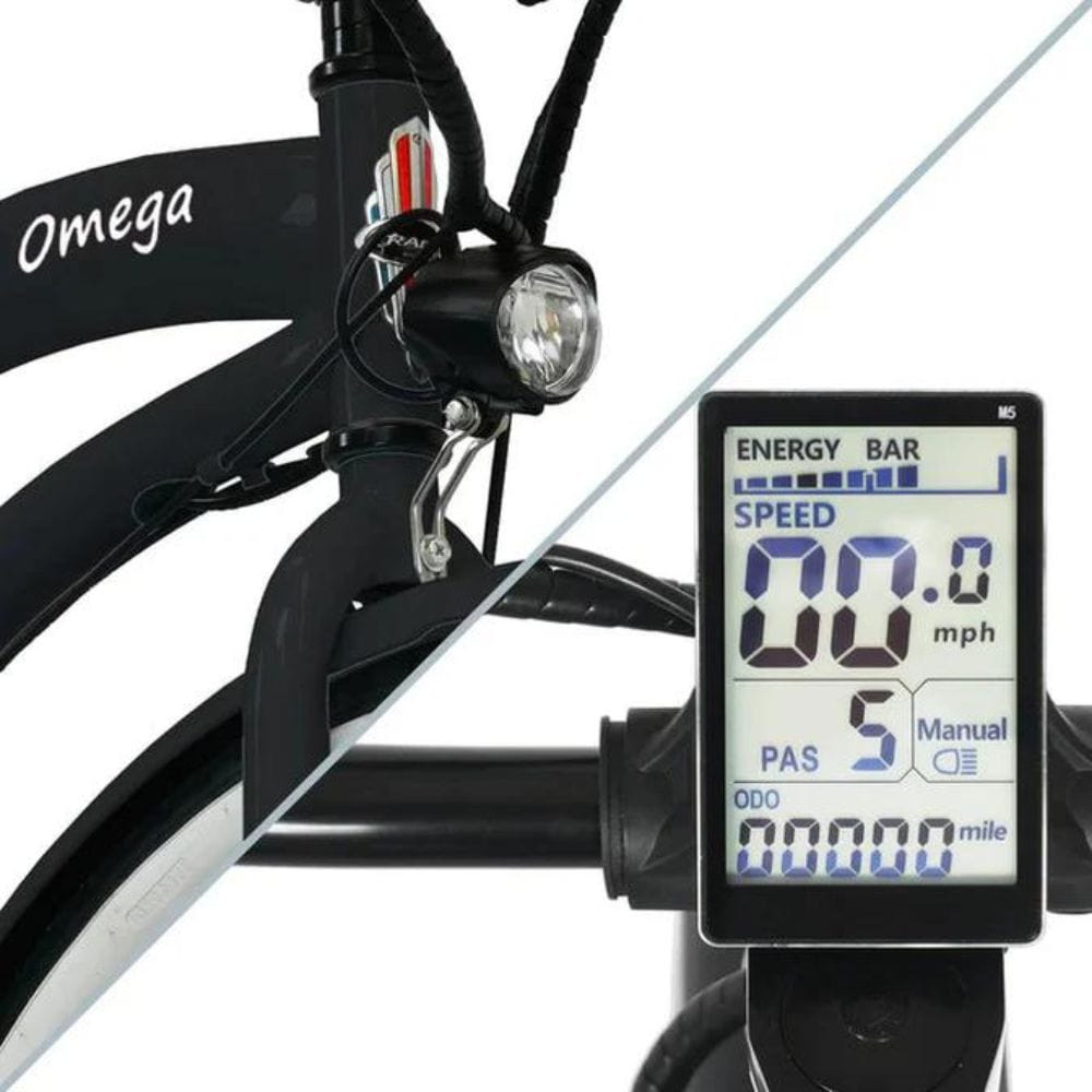 Omega 26" Women's Beach Cruiser Electric Bike Black LCD Display