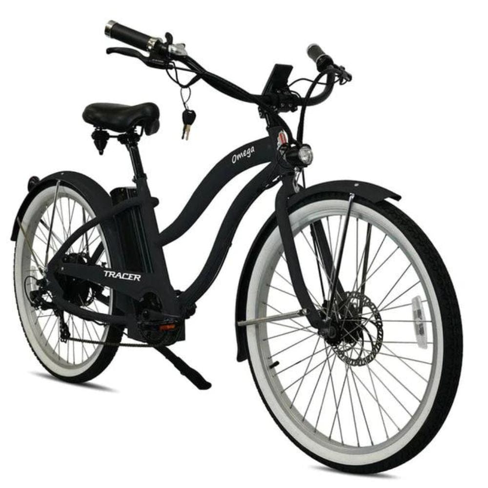 Omega 26" Women's Beach Cruiser Electric Bike Black Side View